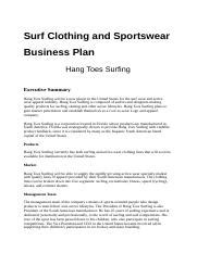 Surf Clothing and Sportswear Business Plan